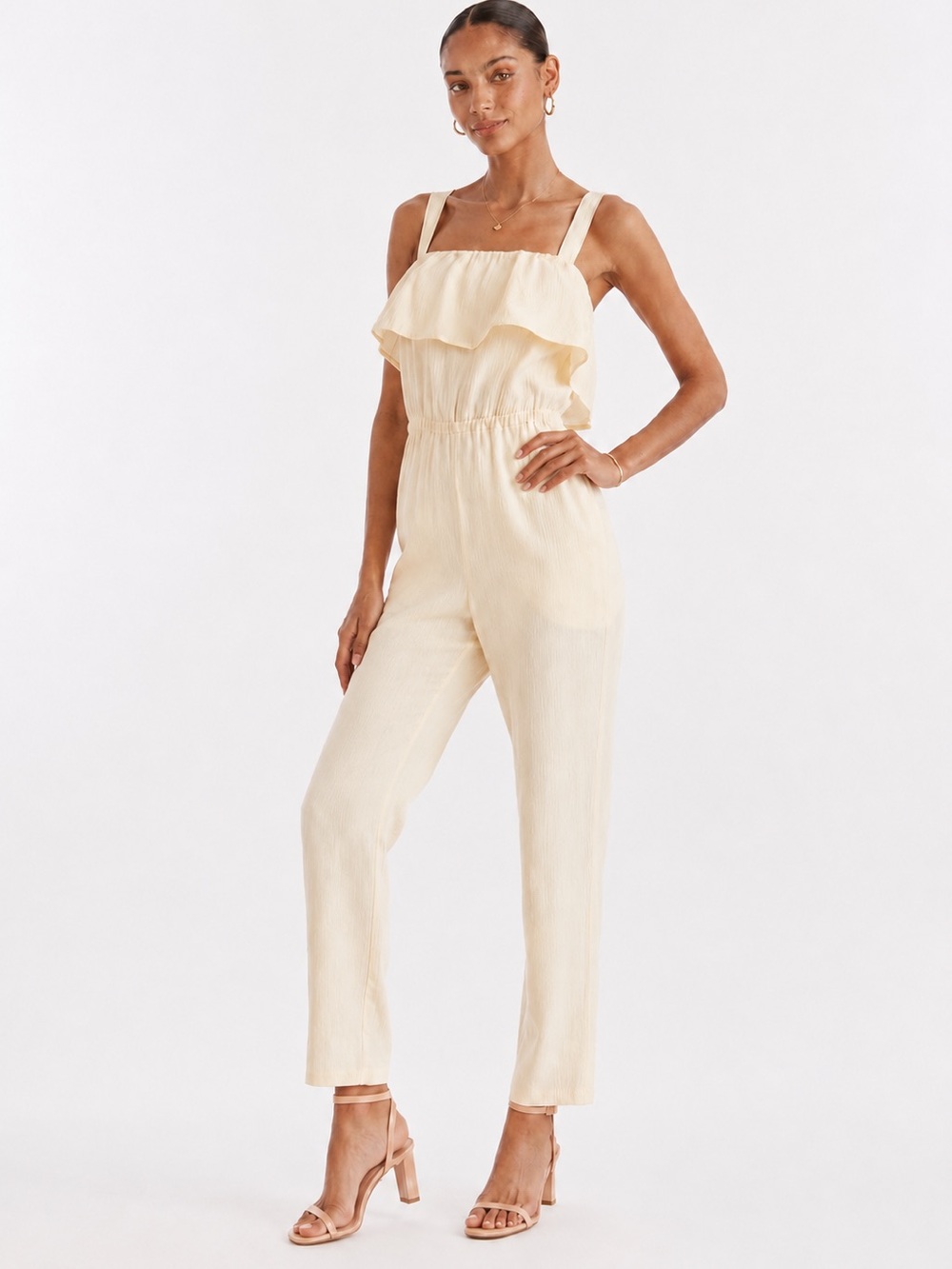 Madewell Apron Ruffle Jumpsuit LARGE Sleeveless Wide Leg Elastic Waist Pockets